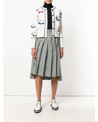 weiße bestickte Strickjacke von Thom Browne