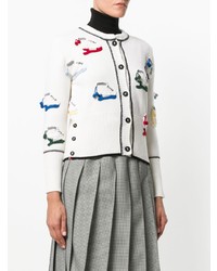 weiße bestickte Strickjacke von Thom Browne