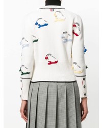 weiße bestickte Strickjacke von Thom Browne