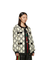 weiße bestickte Tweed Bomberjacke von Gucci