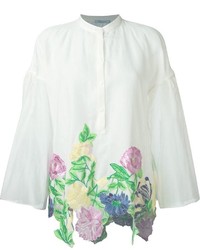 weiße Bluse mit Knöpfen mit Blumenmuster von Blumarine