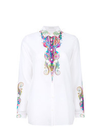 weiße Bluse mit Knöpfen mit Paisley-Muster