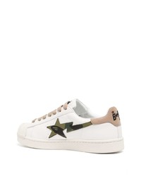 weiße Camouflage Leder niedrige Sneakers von A Bathing Ape