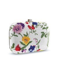 weiße Clutch mit Blumenmuster von Judith Leiber Couture