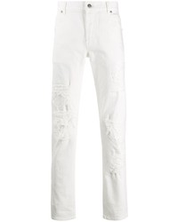 weiße enge Jeans mit Destroyed-Effekten von Balmain