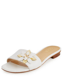 weiße flache Sandalen aus Leder mit Blumenmuster