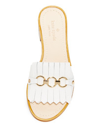 weiße flache Sandalen aus Leder von Kate Spade