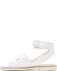 weiße flache Sandalen aus Leder von Jil Sander Navy