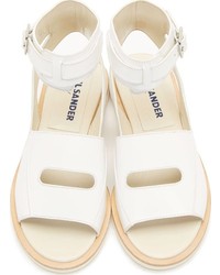 weiße flache Sandalen aus Leder von Jil Sander Navy