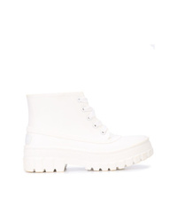 weiße flache Stiefel mit einer Schnürung aus Leder von Givenchy