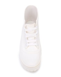 weiße flache Stiefel mit einer Schnürung aus Leder von Givenchy