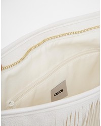 weiße Shopper Tasche aus Leder mit Fransen von Asos