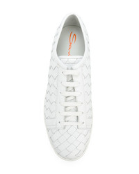 weiße geflochtene Leder niedrige Sneakers von Santoni