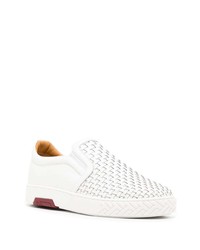 weiße geflochtene Slip-On Sneakers aus Leder von Amedeo Testoni