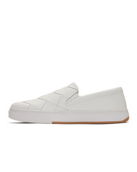 weiße geflochtene Slip-On Sneakers aus Leder von Bottega Veneta