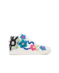 weiße hohe Sneakers aus Leder mit Blumenmuster