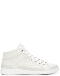 weiße hohe Sneakers aus Leder mit geometrischem Muster