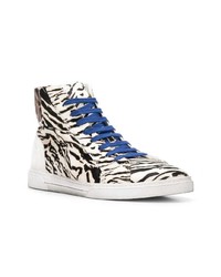 weiße hohe Sneakers aus Leder mit Leopardenmuster von Saint Laurent