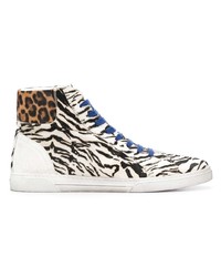 weiße hohe Sneakers aus Leder mit Leopardenmuster von Saint Laurent