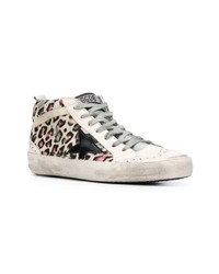 weiße hohe Sneakers aus Leder mit Leopardenmuster von Golden Goose Deluxe Brand