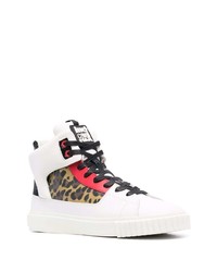 weiße hohe Sneakers aus Leder mit Leopardenmuster von Just Cavalli
