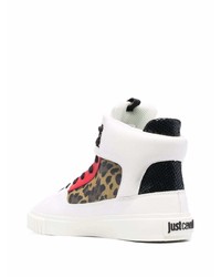 weiße hohe Sneakers aus Leder mit Leopardenmuster von Just Cavalli