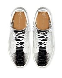 weiße hohe Sneakers aus Leder mit Schlangenmuster von Giuseppe Zanotti