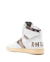 weiße hohe Sneakers aus Leder mit Schlangenmuster von Rhude