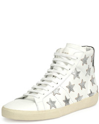 weiße hohe Sneakers aus Leder mit Sternenmuster