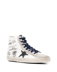 weiße hohe Sneakers aus Leder mit Sternenmuster von Golden Goose