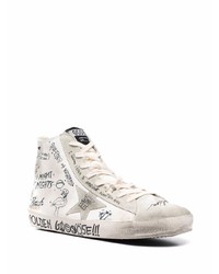 weiße hohe Sneakers aus Leder mit Sternenmuster von Golden Goose