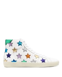 weiße hohe Sneakers aus Leder mit Sternenmuster von Saint Laurent
