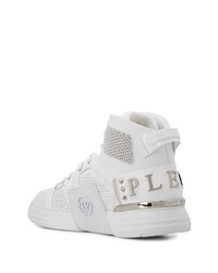 weiße hohe Sneakers aus Leder von Philipp Plein