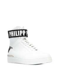 weiße hohe Sneakers aus Leder von Philipp Plein