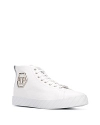 weiße hohe Sneakers aus Leder von Philipp Plein