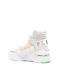 weiße hohe Sneakers aus Leder von Philipp Plein