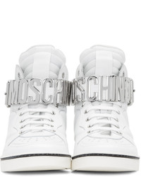 weiße hohe Sneakers aus Leder von Moschino