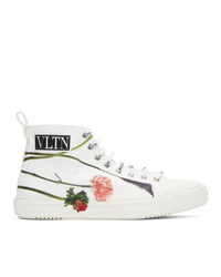 weiße hohe Sneakers aus Segeltuch mit Blumenmuster