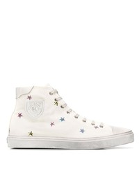 weiße hohe Sneakers aus Segeltuch mit Sternenmuster