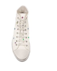 weiße hohe Sneakers aus Segeltuch mit Sternenmuster von Saint Laurent