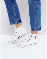 weiße hohe Sneakers aus Segeltuch von Calvin Klein