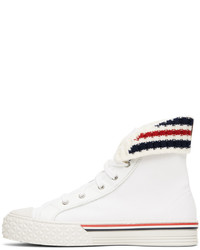 weiße hohe Sneakers aus Segeltuch von Thom Browne