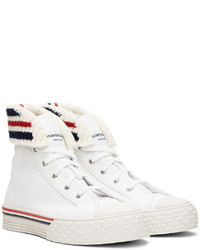 weiße hohe Sneakers aus Segeltuch von Thom Browne