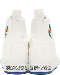 weiße hohe Sneakers aus Segeltuch von Marcelo Burlon County of Milan