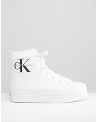 weiße hohe Sneakers aus Segeltuch von Calvin Klein Jeans