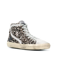 weiße hohe Sneakers mit Leopardenmuster von Golden Goose Deluxe Brand