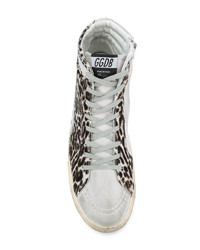 weiße hohe Sneakers mit Leopardenmuster von Golden Goose Deluxe Brand