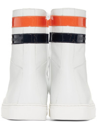 weiße horizontal gestreifte hohe Sneakers aus Leder von Raf Simons