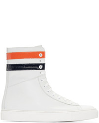 weiße horizontal gestreifte hohe Sneakers aus Leder von Raf Simons