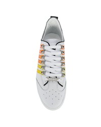 weiße horizontal gestreifte Leder niedrige Sneakers von DSQUARED2
